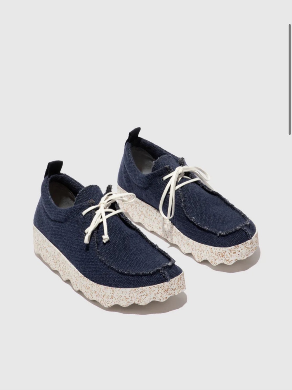 Asportuguesas Chat Moc Toe Derby in Navy Recycled Linen Size 39